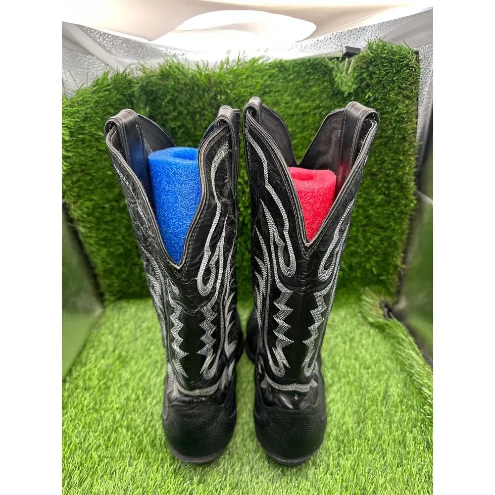 Vintage Justin 8311 Western Boot Men's 9.5 Black Leather Lizard Cowboy Ranch